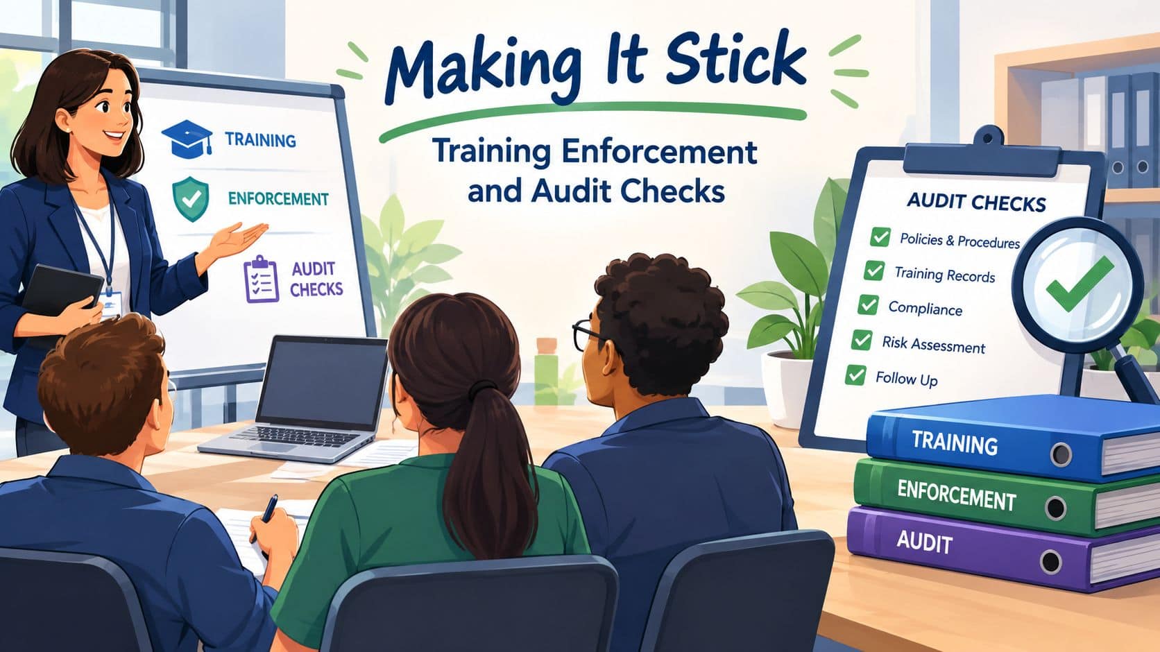 A professional presenter discusses data classification policies during a team training and audit compliance workshop session.