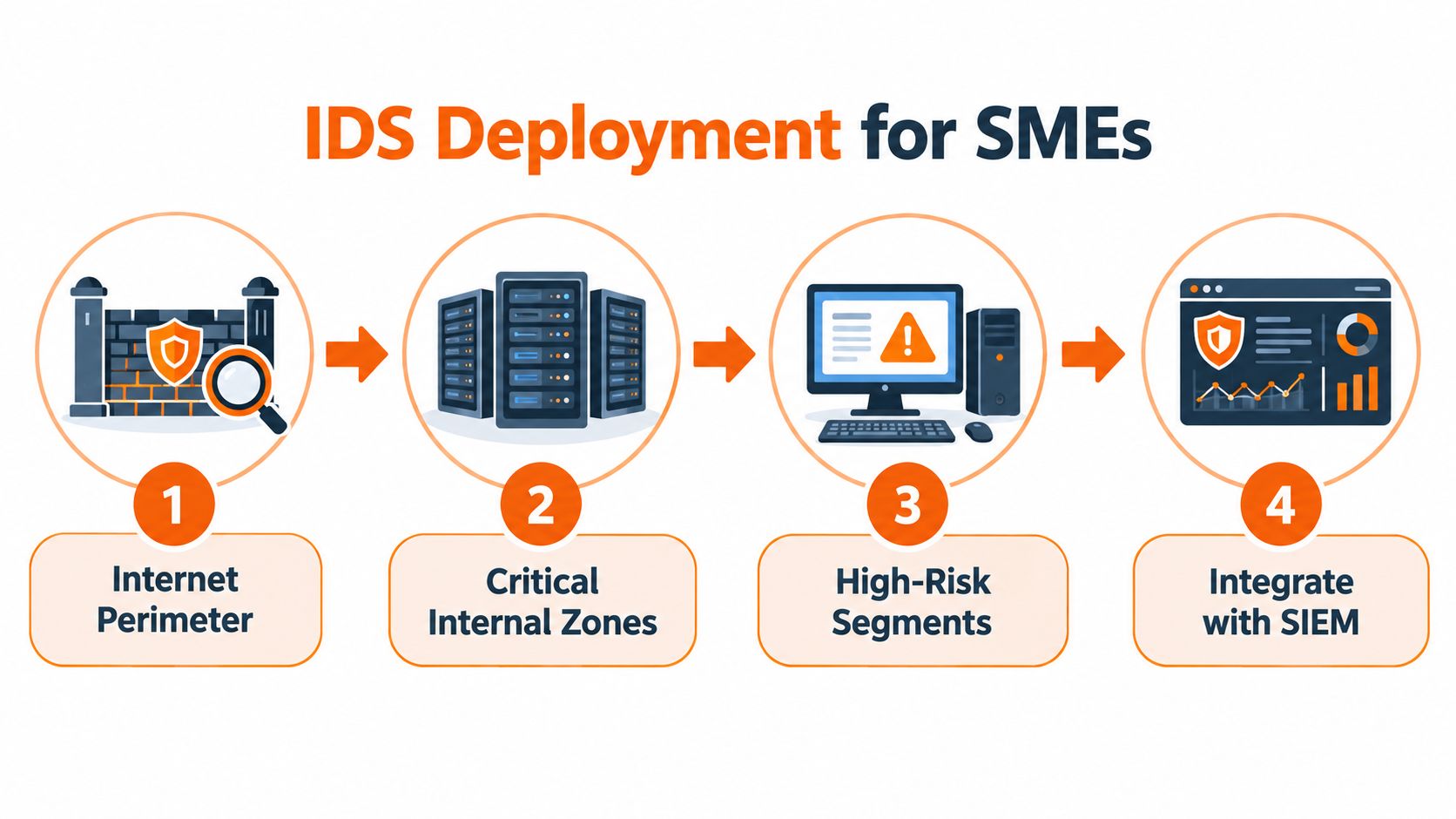 Diagram showing four steps of IDS deployment for small businesses.